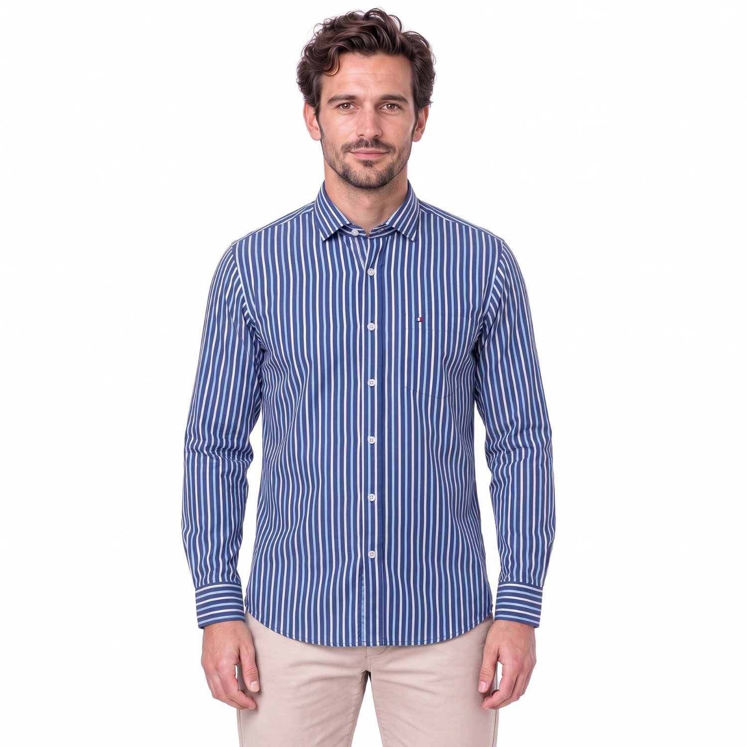 Camisa manga larga Etiqueta tejido made in Italy con diseño Francés