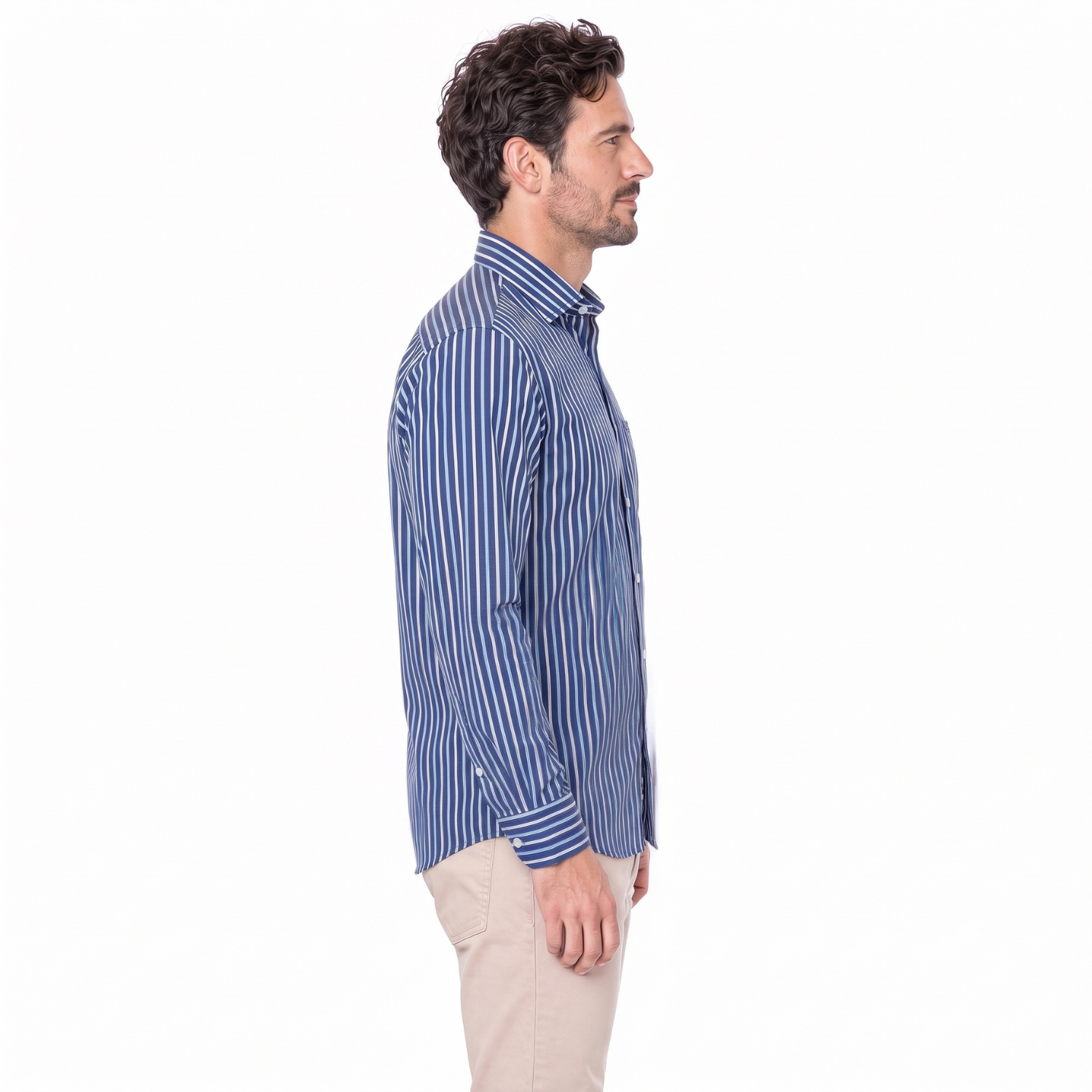 Camisa manga larga Etiqueta tejido made in Italy con diseño Francés vista 3