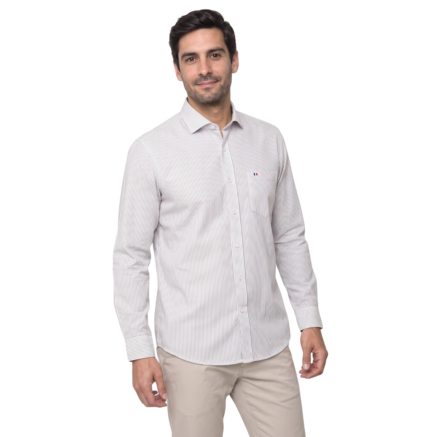 Camisa manga larga Etiqueta tejido Made in Italy con diseño Francés