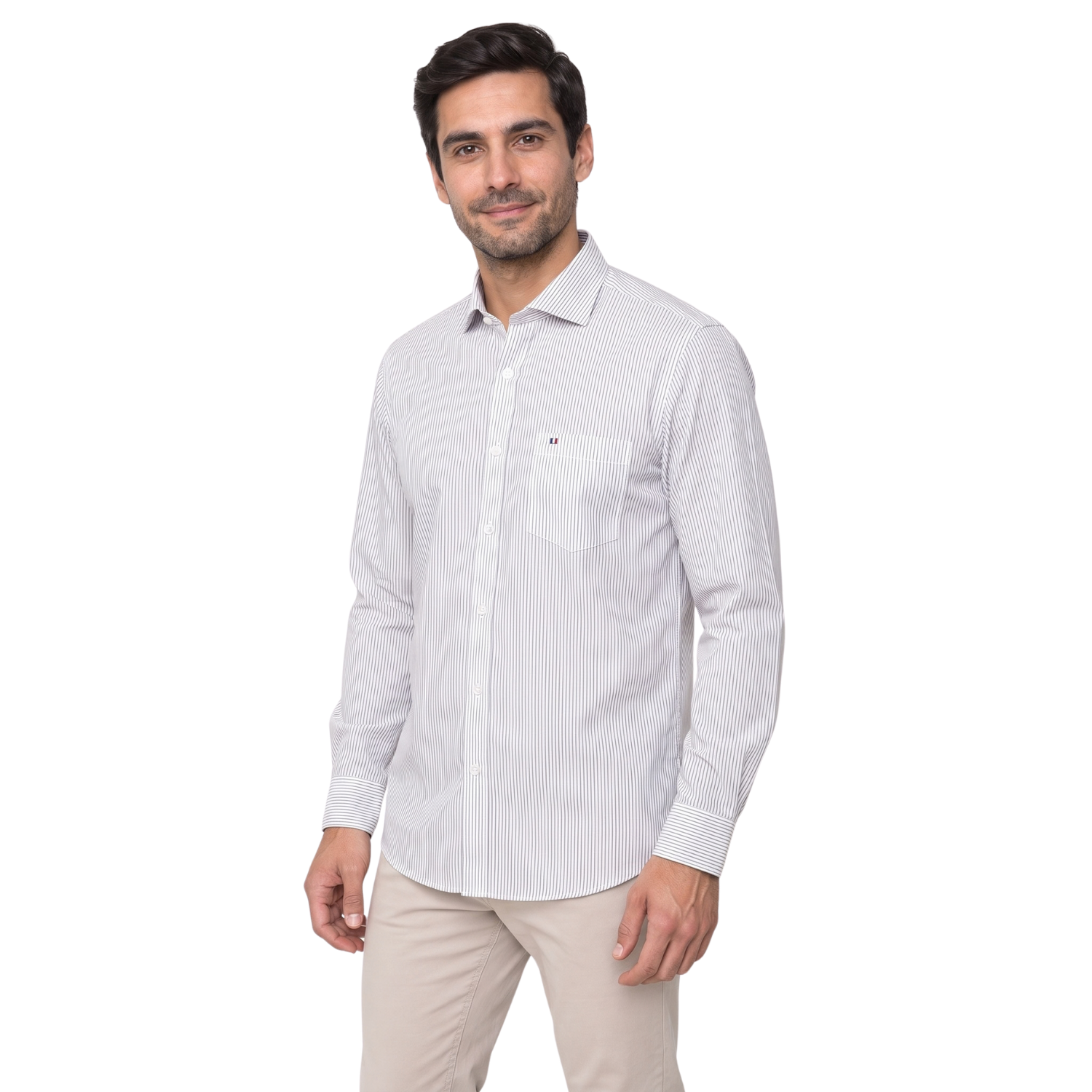 Camisa manga larga Etiqueta tejido Made in Italy con diseño Francés vista 2
