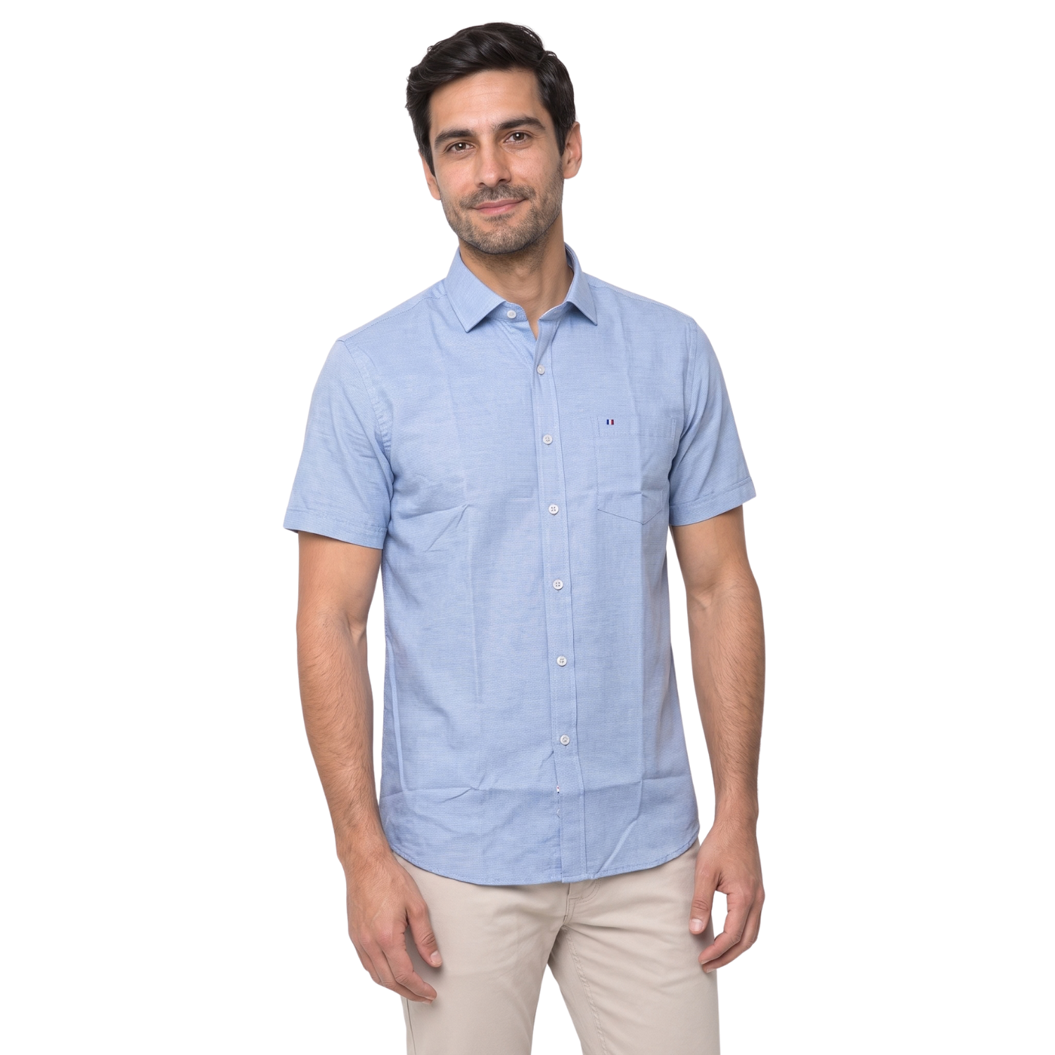 Camisa manga corta Etiqueta tejido made in Italy vista 2