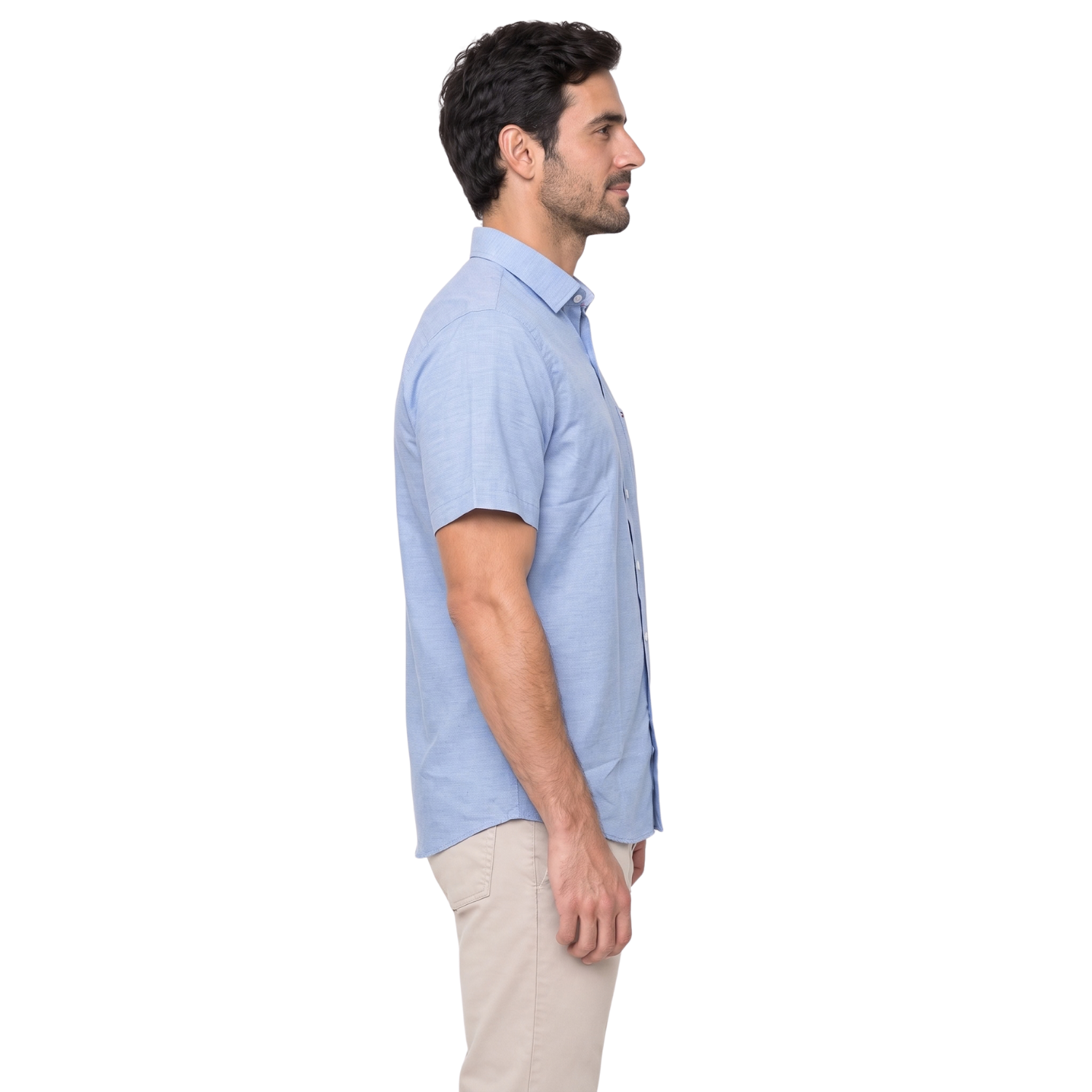 Camisa manga corta Etiqueta tejido made in Italy vista 3