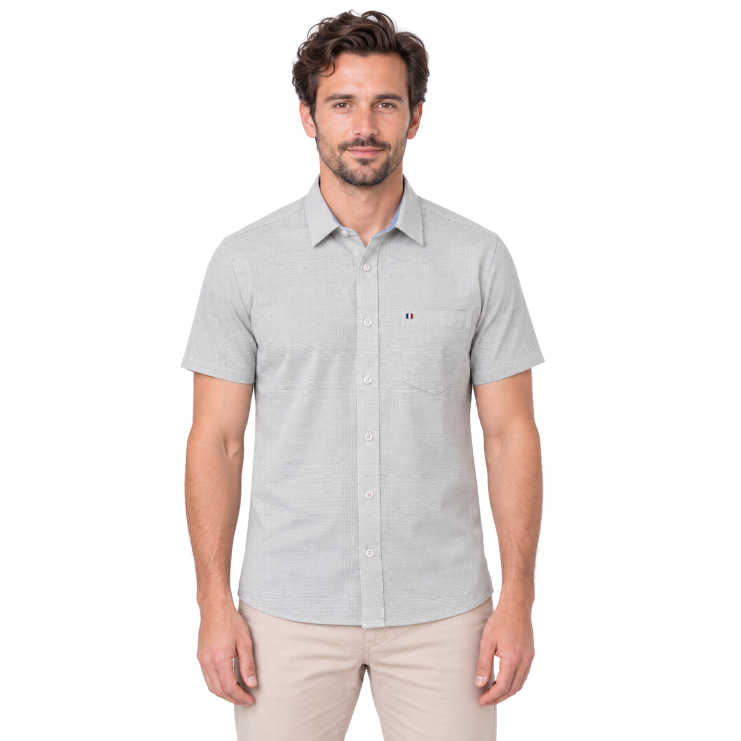 Camisa manga corta Etiqueta tejido made in Italy con diseño Francés