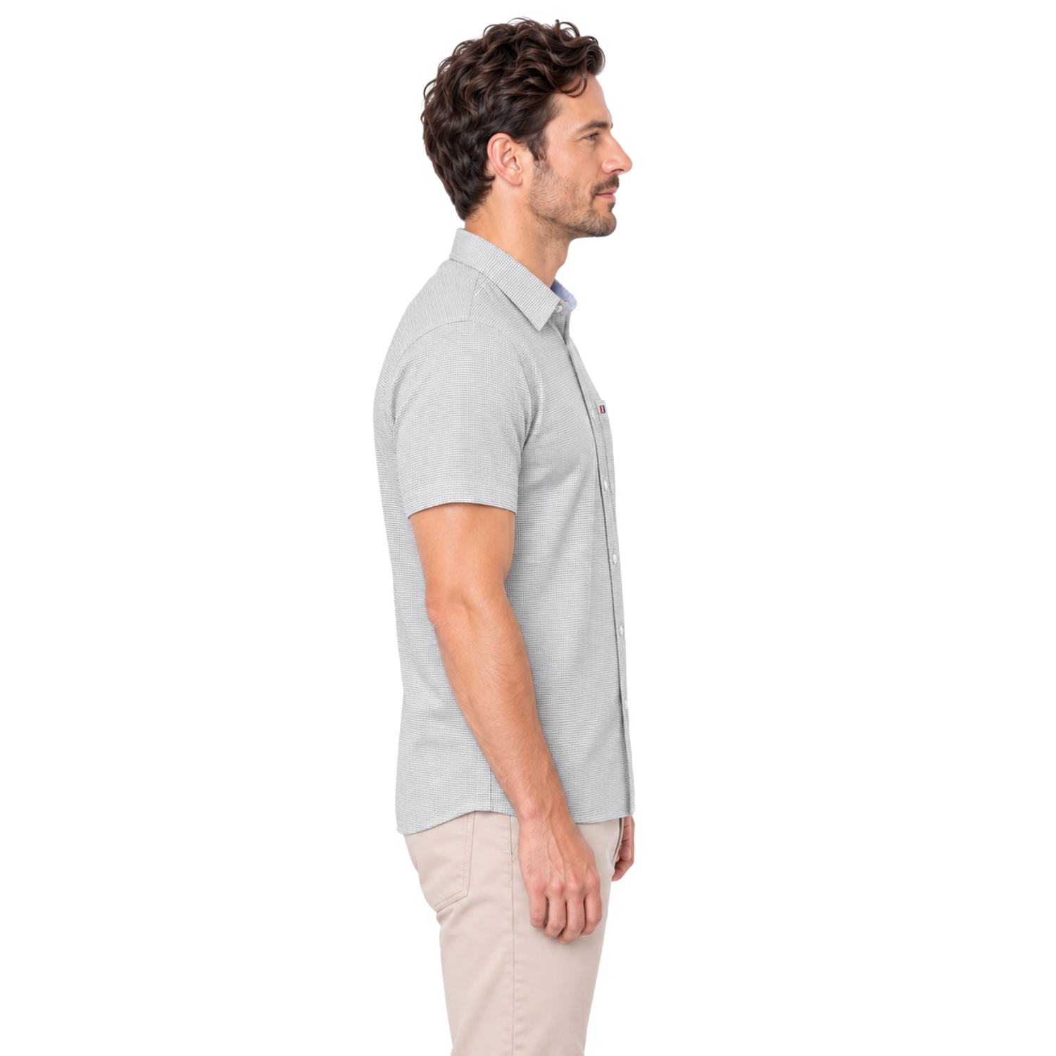 Camisa manga corta Etiqueta tejido made in Italy con diseño Francés vista 3