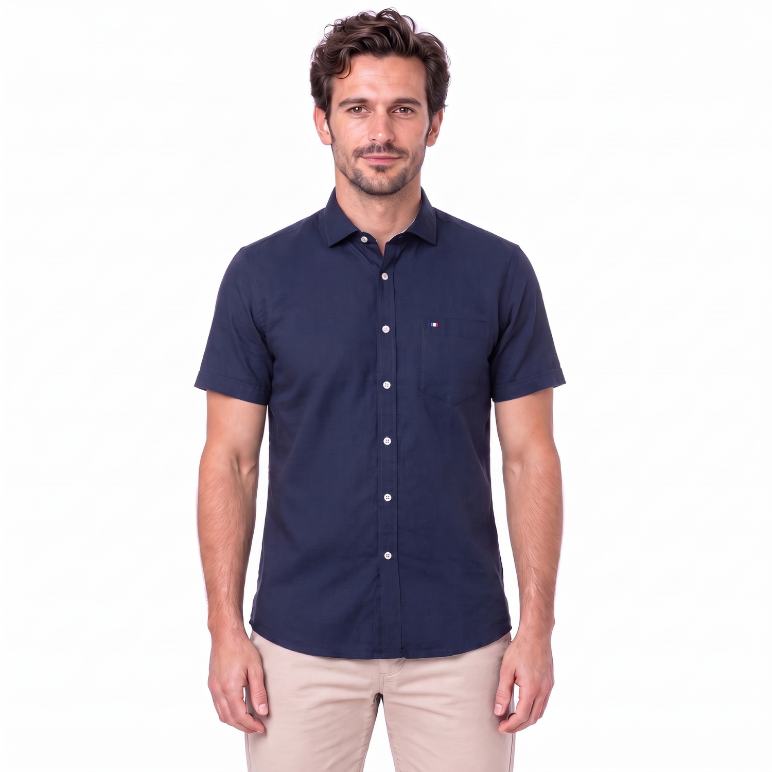 Camisa manga corta Etiqueta tejido made in Italy con diseño Francés