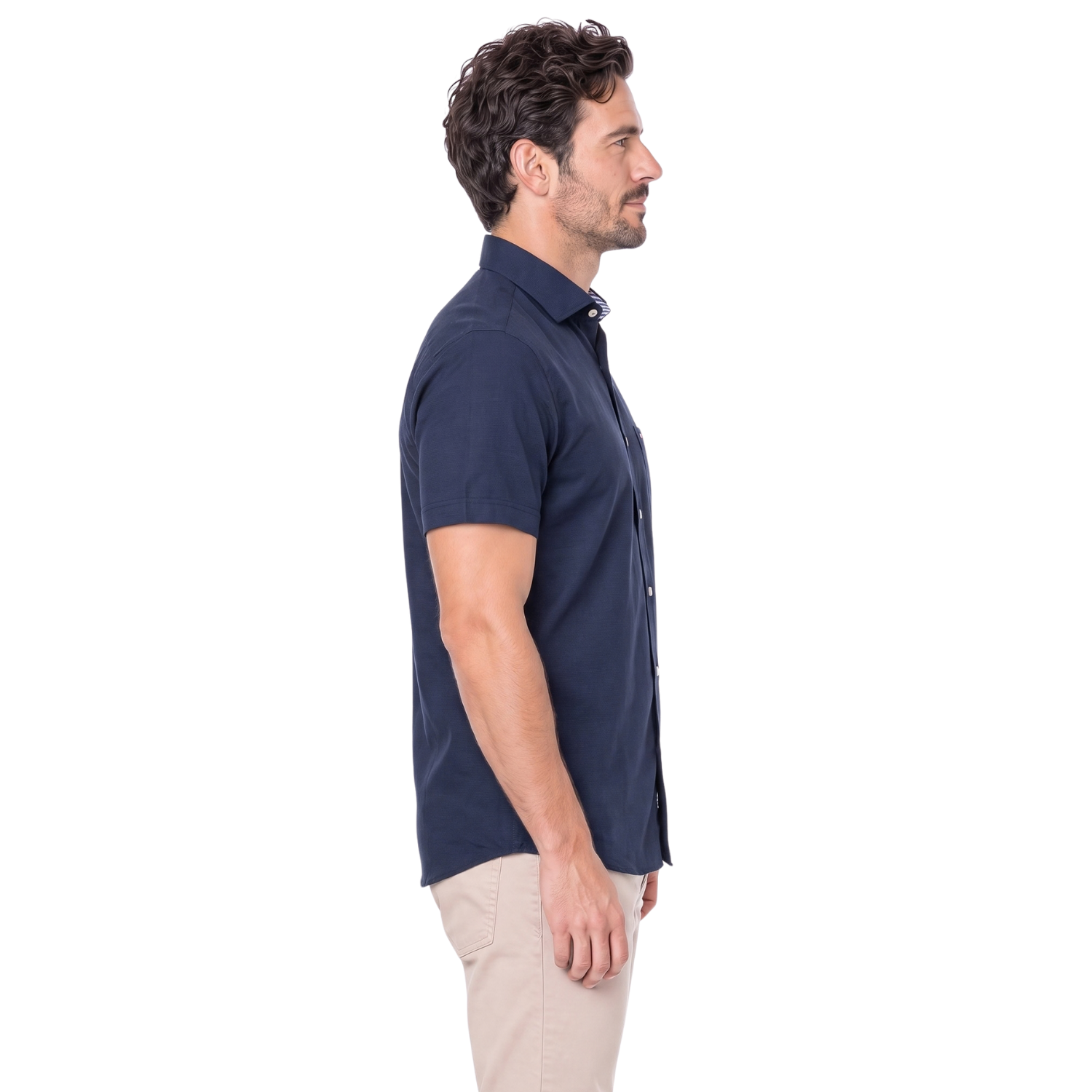 Camisa manga corta Etiqueta tejido made in Italy con diseño Francés vista 3