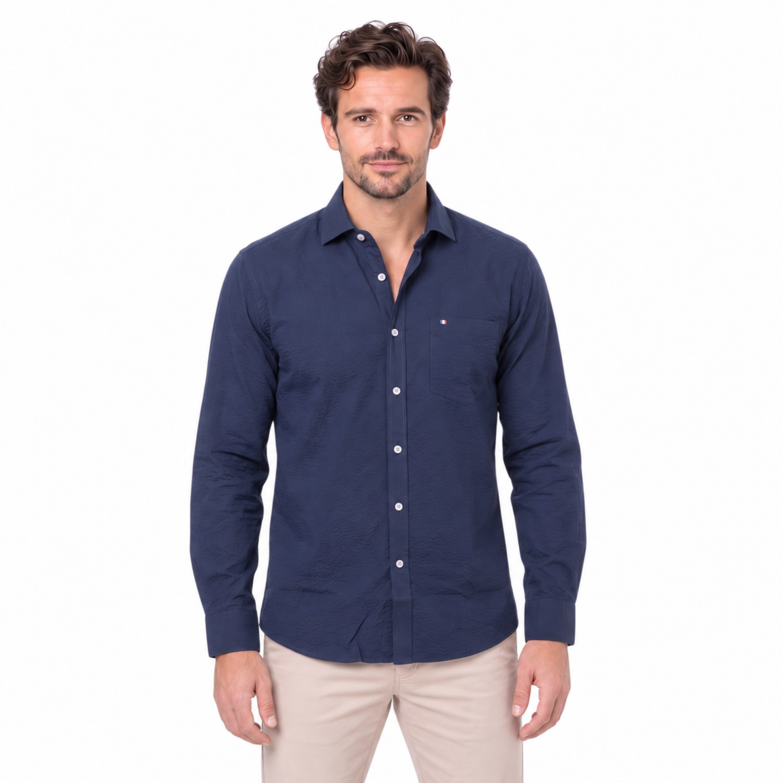 Camisa manga larga Seersucker Etiqueta tejido Made in Italy