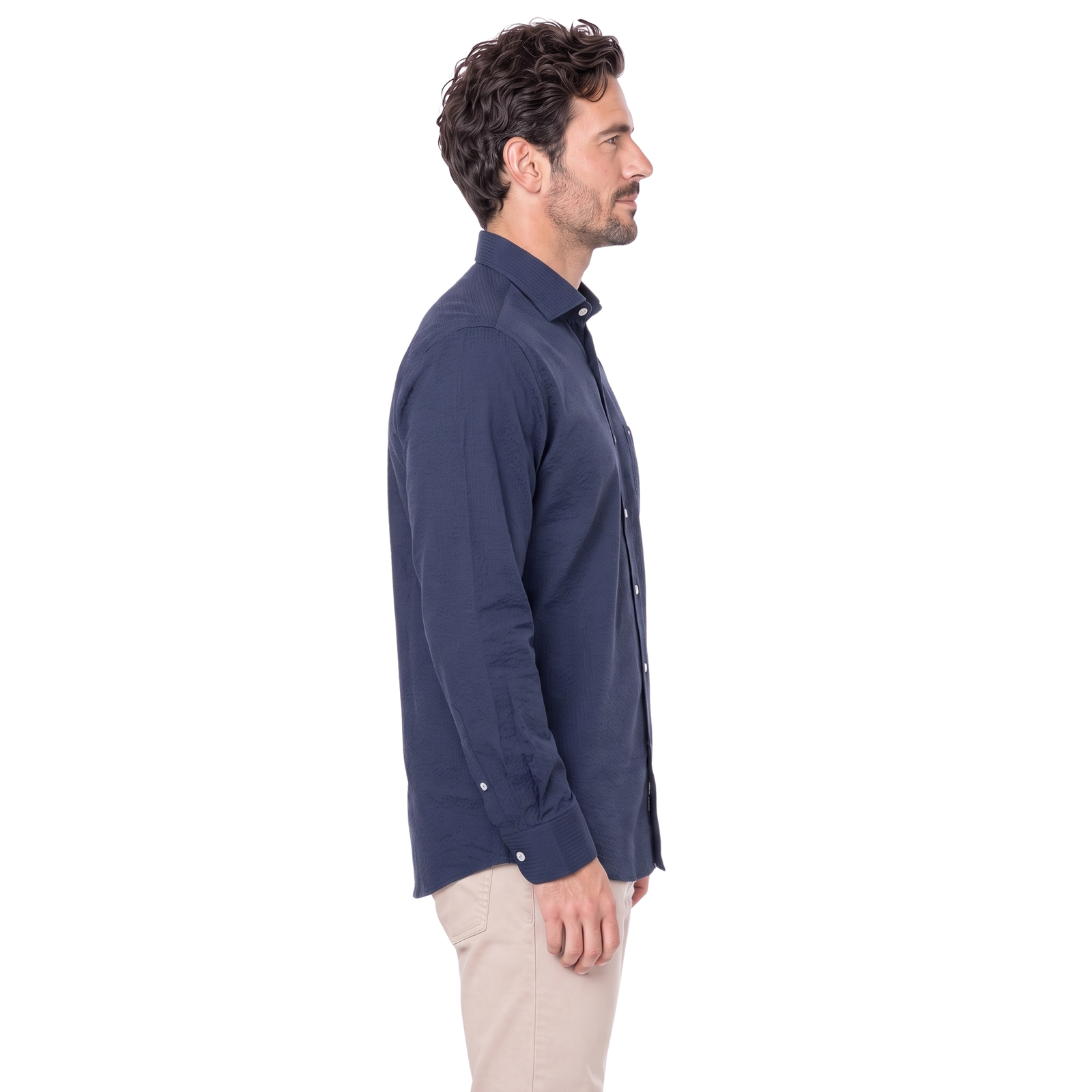Camisa manga larga Seersucker Etiqueta tejido Made in Italy vista 3