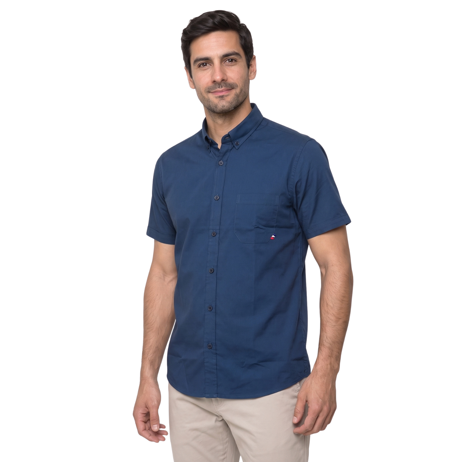 Camisa manga corta Color Entero con Cuello Buttondown Etiqueta Coleccion Pima